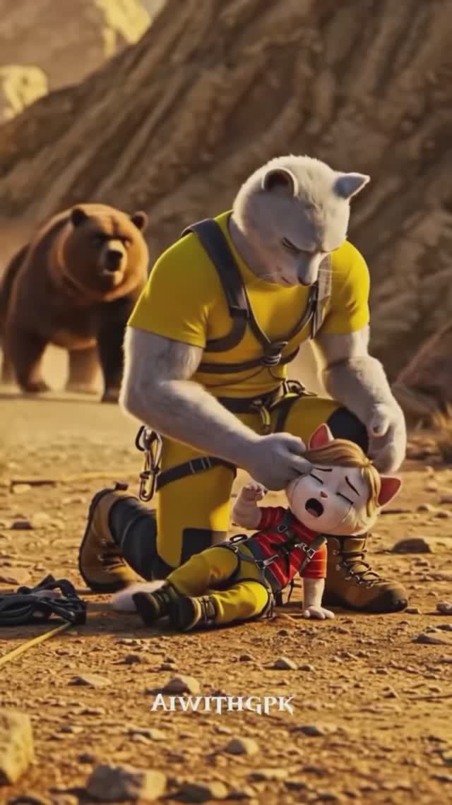 Кот дерётся с медведем