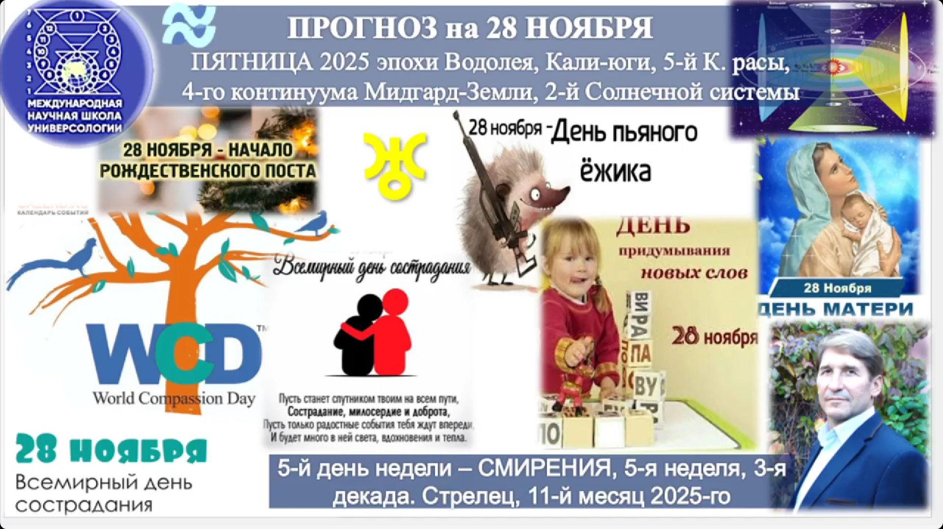 ПРОГНОЗ на 28 НОЯБРЯ, ПЯТНИЦА, день СМИРЕНИЯ, 2025, эпохи Водолея, 5-й К.расы 2-й Солнечной системы