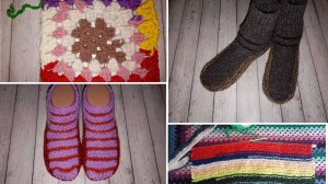 Продолжаю вязать родным тапочки. Новые процессы крючком и спицами