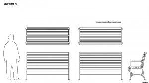 Скамейка H. Чертёж.  Usual bench H. Drawings.
