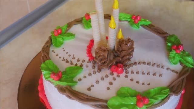 Торт на НОВЫЙ ГОД вкусно, нежно и красиво УКРАШЕНИЕ торта кремом