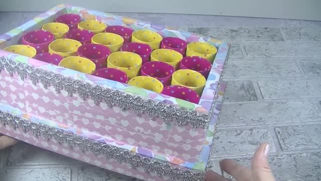 Картонный реликварий .Творческий декор обувной коробки с втулками .