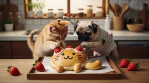 Котики и пирог с клубникой