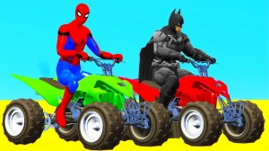 Человек-паук и Цветные Квадроциклы с Супергероями Паркур Челлендж - Мультфильмы для детей и малышей