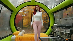 Кемпинг в большой капсульной палатке в сильный дождь. Бушкрафт