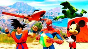 Супергерои на самолётах челлендж по прыжкам в воду с Человеком-пауком, Бэтменом и Халком для Детей