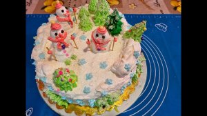 украшение ЗИМНЕГО ТОРТА ! торт на Новый Год! Торт СНЕГОВИКИ. Украшение БЗК.