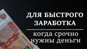 ДЛЯ БЫСТРОГО ЗАРАБОТКА. КОГДА СРОЧНО НУЖНЫ ДЕНЬГИ