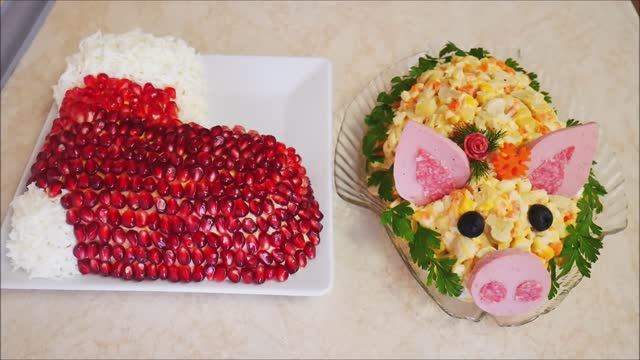 Новогодний салат СВИНКА и салат САПОЖОК салаты на НОВОГОДНИЙ праздничный стол