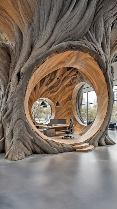 АСМР Потрясающий офисный блок в форме дерева! 🤯👏 #дизайнинтерьера #деревообработка #дизайндома смотреть онлайн
