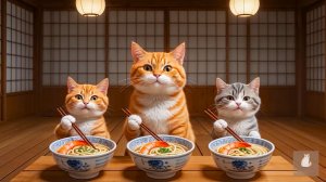 😹Мама кошечка со своим маленьким сыночком  готовит вкусную лапшу с креветками🔥