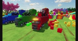 КРАСОЧНЫЙ МУЛЬТФИЛЬМ ДЛЯ МАЛЫШЕЙ. ГРУЗОВИК ПЕРЕВОЗИТ ТРАКТОР НА КРЫШЕ.