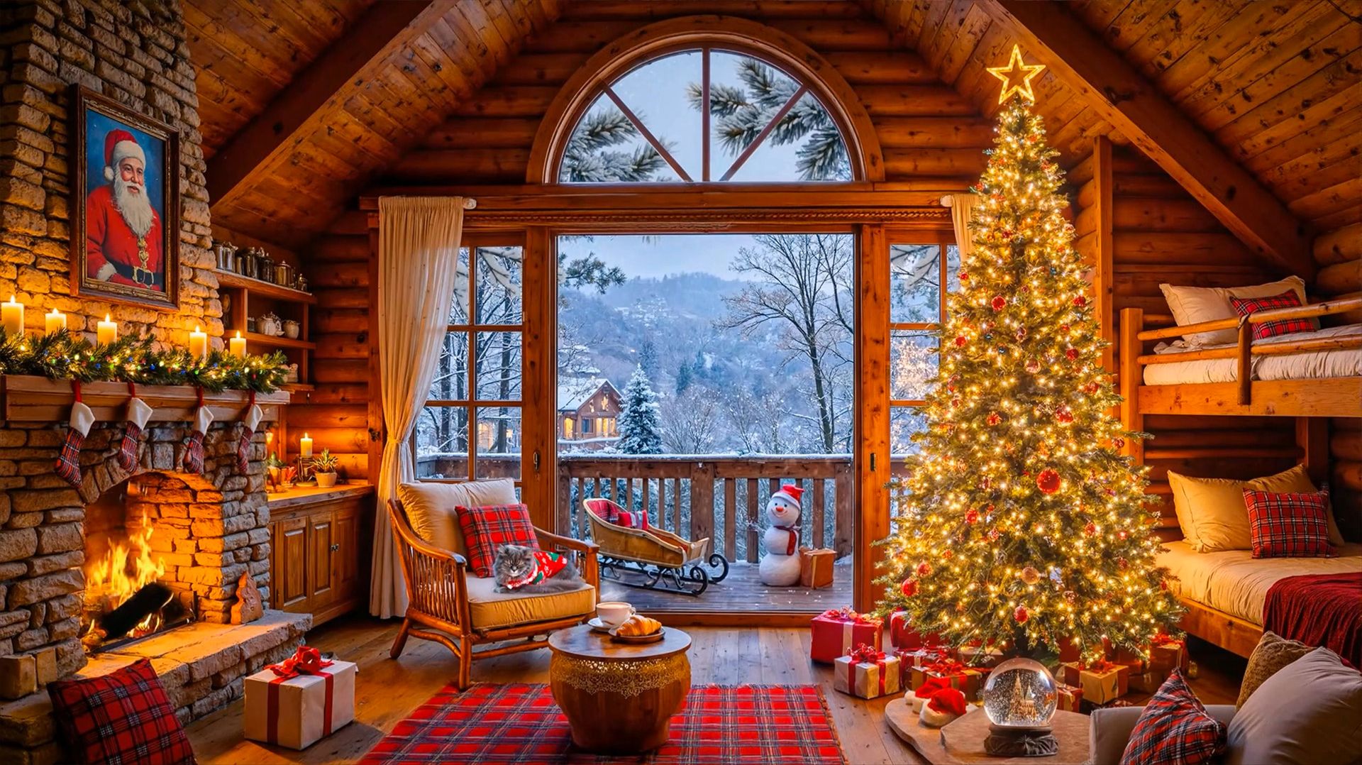 Рождественский вечер в тёплой лесной хижине ❄️✨ Огни ёлки, треск камина и уют зимнего утра 🎄🔥 смотреть онлайн