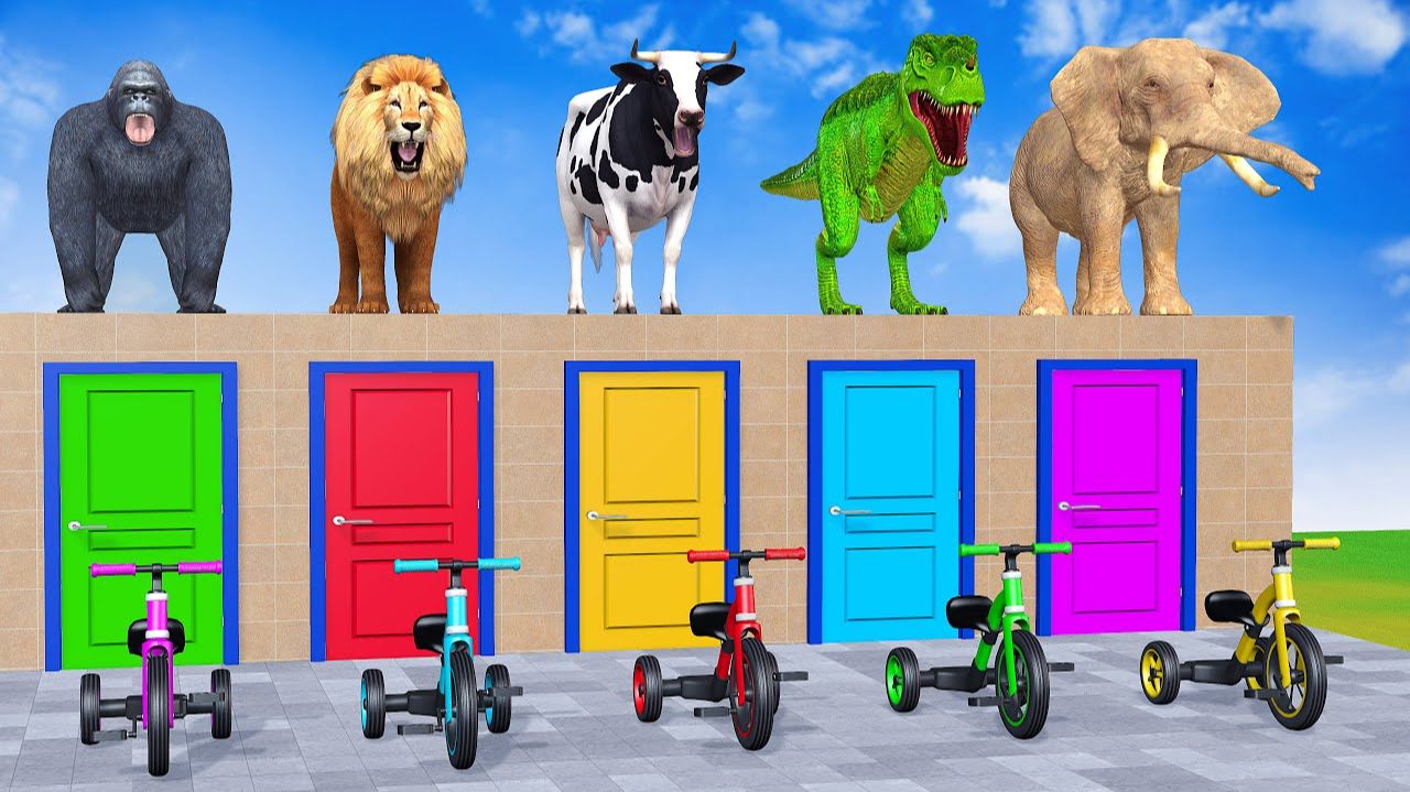 Веселые игры с слоном, гориллой, бегемотом, тигром - 3D игра с животными - Забавные 3D животные