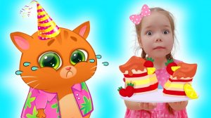 Мультик для детей про котика Bubbu | Настя и Кошечка Кис Кис идут на день рождения Бубу