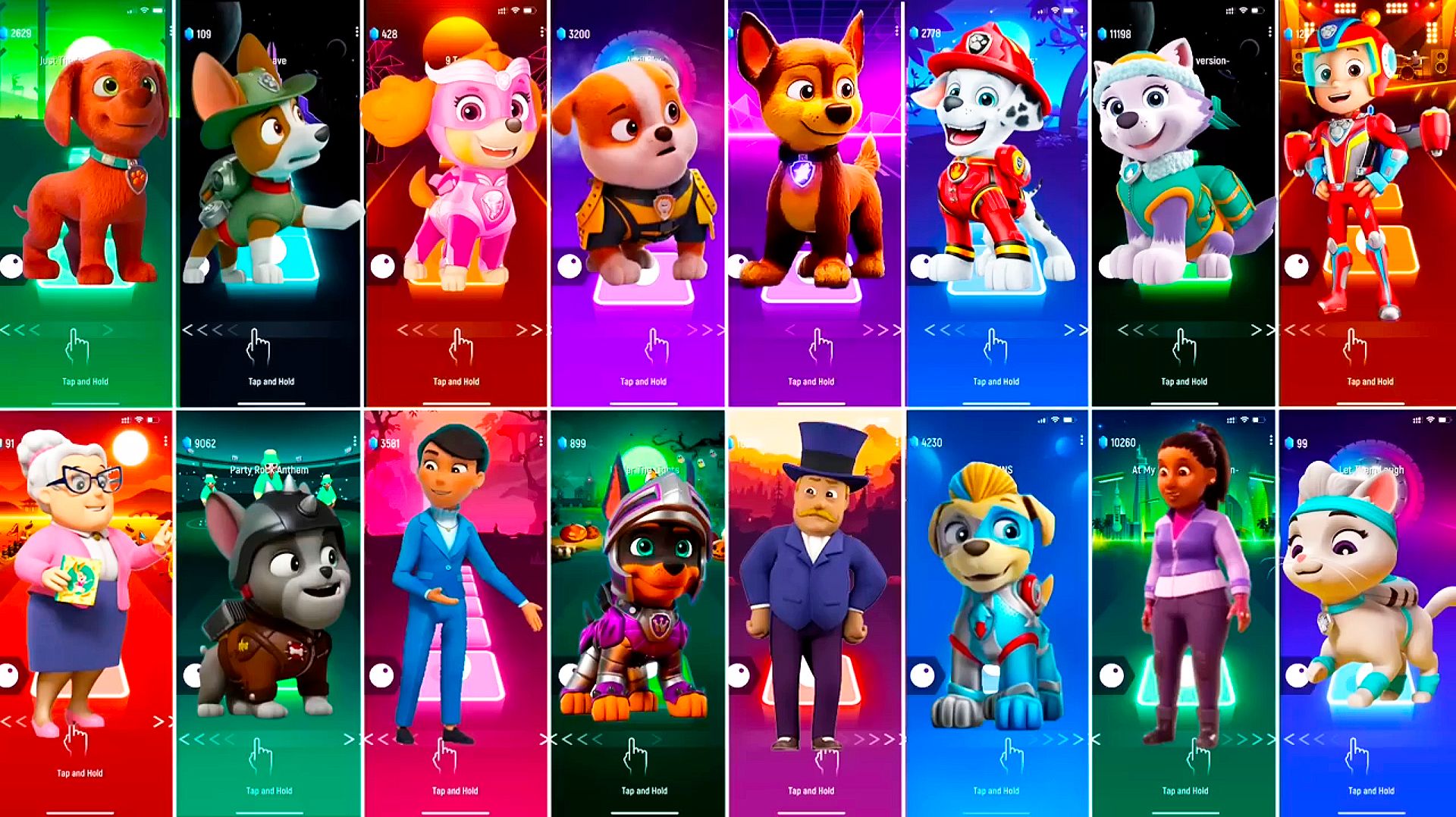 Мультики для Детей Щенячий Патруль Tiles Hop - ЗУМА, ТРАКЕР, СКАЙ, КРЕПЫШ, ГОНЩИК, МАРШАЛЛ