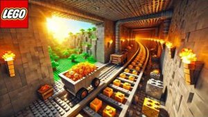 Конвейер LEGO Minecraft Опускается или находится на полпути от шахты к поверхности