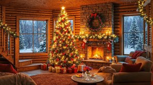 Уютный рождественский вечер у камина 🎄✨ Тёплая зимняя атмосфера в деревянном доме ❄️🔥