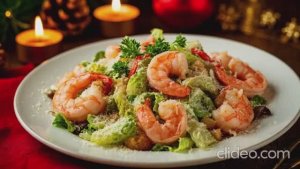 Салат "Цезарь" с креветками, простой пошаговый новогодний видеорецепт