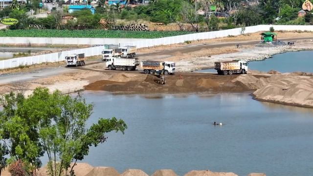 Строительство, высотный обзор, засыпка