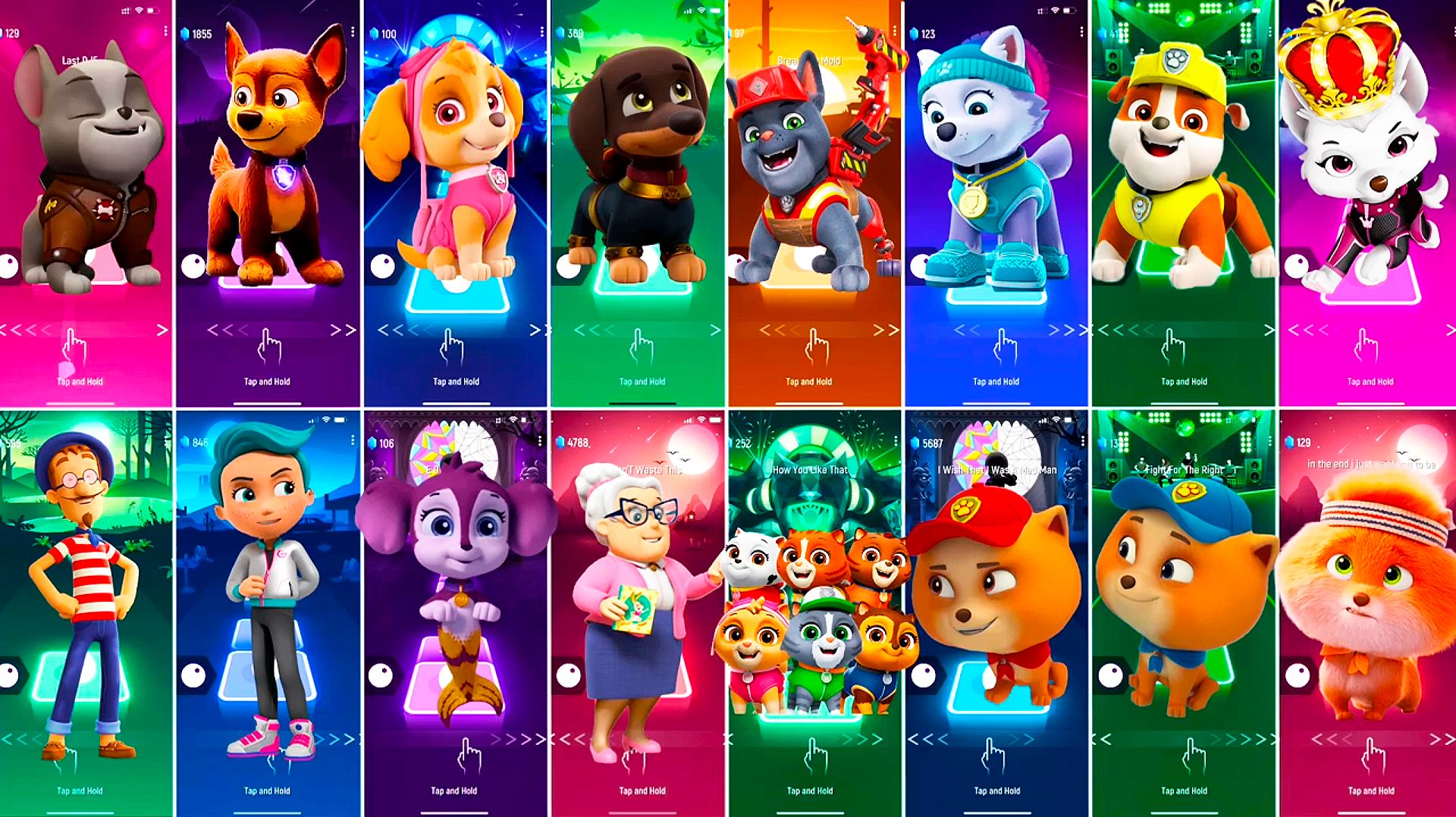 Мультики для Детей Щенячий Патруль Tiles Hop - ГОНЩИК, СКАЙ, ЭВЕРЕСТ, КРЕПЫШ, СВИТТИ