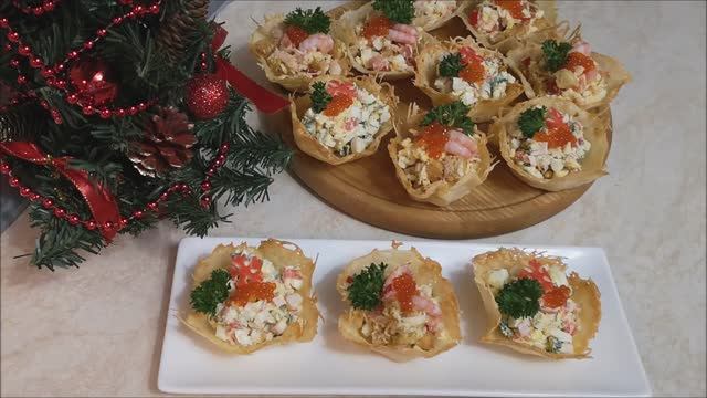 КОРОЛЕВСКАЯ ЗАКУСКА!!!Закуски в СЫРНЫХ КОРЗИНКАХ с МОРЕПРОДУКТАМИ на Праздничный стол смотреть онлайн
