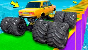 Как далеко сможет чит монстр трак забраться по ступенькам лестницы? Эксперименты ГТА 5