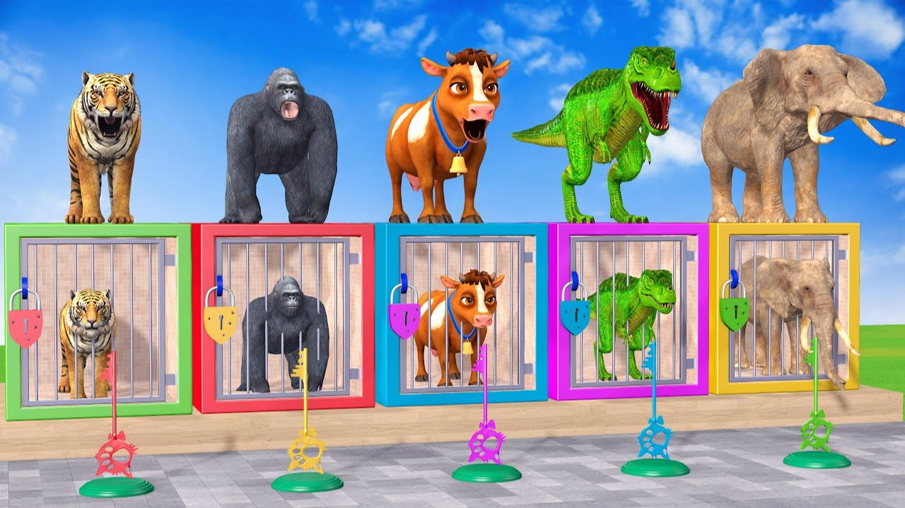 Веселые игры с слоном, гориллой, бегемотом, тигром - 3D игра с животными - Забавные 3D животные