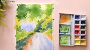 Мастер-класс по рисованию акварелью  лесной дорогой и деревьями