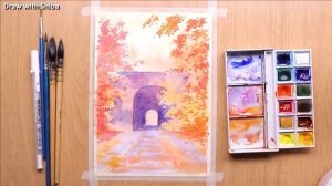 Мастер-класс по рисованию акварелью осеннего пейзажа с мостом. Легко и красиво.