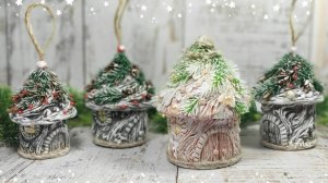 СКАЗОЧНЫЕ НОВОГОДНИЕ ДОМИКИ, ёлочные игрушки 2026 своими руками из лёгкого пластилина и втулок.