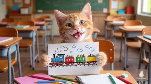 Как котик поезд нарисовал
