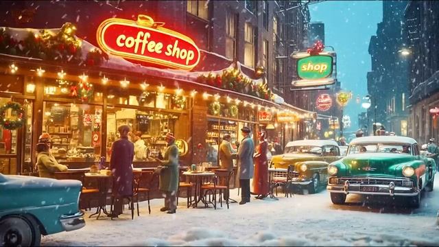 Уютная кофейня 1950-х годов во время Рождества — классическое Рождество🛷❄