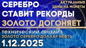 Серебро ставит рекорды золото догоняет. Анализ рынка золота, серебра, нефти, доллара 1.12.2025 г