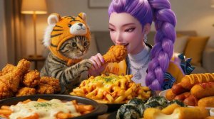 АСМР ASMR | Пир корейской уличной еды ! Сырные токпокки, корн-доги и жареный цыпленок