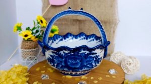 Конфетница (ваза для конфет) "Ажурная", гжельский фарфор