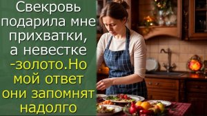 Свекровь подарила мне прихватки, а невестке — золото. Но мой ответ они запомнят надолго