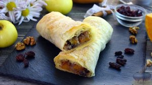 Тончайшее тесто, много начинки. ЛЕНИВЫЙ ШТРУДЕЛЬ С ЯБЛОКАМИ И ТЫКВОЙ