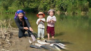 Техника ловли рыбы, отлов рыбы для продажи на рынке. Приготовление лапши. Кормлю детей. Дуонг