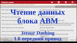 Чтение данных блока ABM (Air Bag Module) JETOUR Dashing, передний привод, 1.6