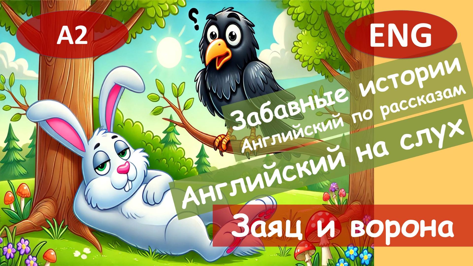 Ворона и заяц. Английский на слух по смешным рассказам для начинающих(А2).Притча.