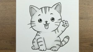 Как нарисовать очень легко Милого Кота карандашом поэтапно, обучающее руководство по рисованию