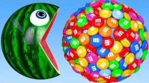 Учим цвета с ПАКМАНОМ и фермерским арбузом 3D m &m Уличный транспорт