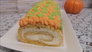 Тыквенный рулет. Рецепт крем чиз. Вкусная домашняя выпечка к чаю .Простое украшение