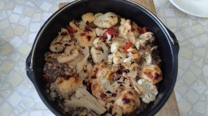 Фрикадельки из индейки и цветная капуста. Суп и гречка в аэрогриле.