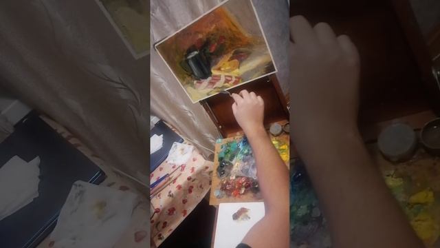 Переработка натьрморта "Рябина с патисоном" при помощи мастихина