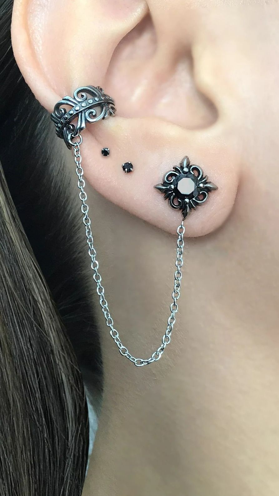 Моносерьга-пусет с каффом на цепочке "Классика со звездой" от StarfallShop