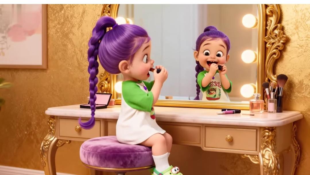 Малышка Руми впервые делает макияж.