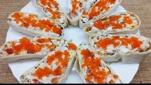 Закуска из лаваша . Рыбный рулет.