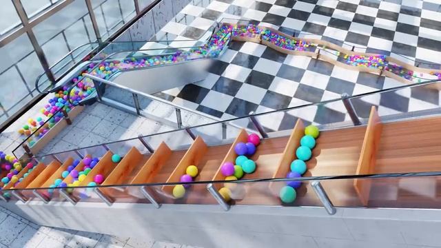 Шарики на эскалаторе  - Анимация бега по мрамору смотреть онлайн